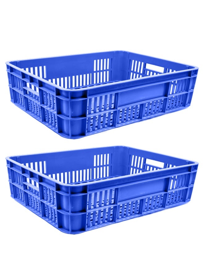 صناعات بلاستيكا ذ.م.م. 2pcs of Bakery Crate Ventilated Storage Crate BC594517 Stackable & Durable Storage Box For Home Office and Outdoor Organizer (590mm x 450mm x 170mm) Blue - Image 1